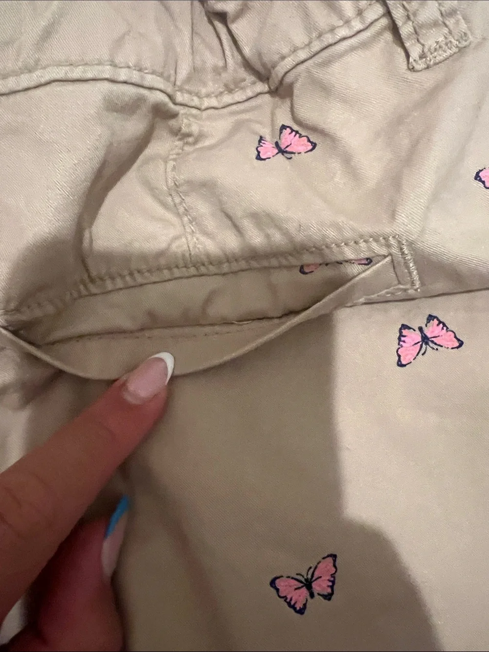 Old Navy Khaki Shorts with Pink Butterfly Embroidery